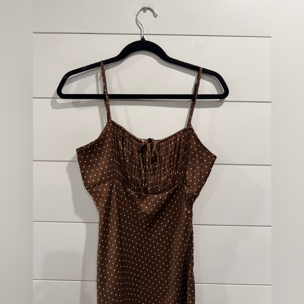 Ciao Lucia brown polka dot Leo Satin midi dress - Picture 7 of 13
